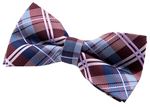 Retreez Herren Gewebte vorgebundene Fliege Elegante Tartan Plaid Karo 13 cm - burgunder, weinrot und blau von Retreez