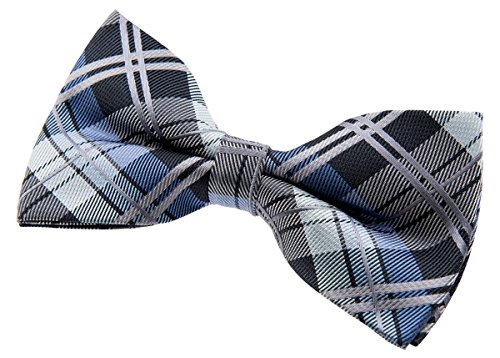 Retreez Herren Gewebte vorgebundene Fliege Elegante Tartan Plaid Karo 13 cm - dunkelgrau und blau von Retreez