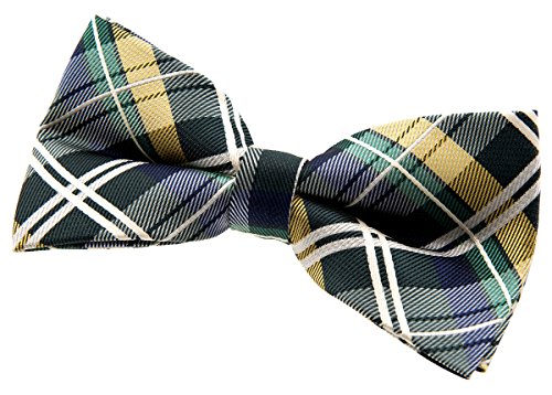 Retreez Herren Gewebte vorgebundene Fliege Elegante Tartan Plaid Karo 13 cm - dunkelgrün und gelb und marineblau von Retreez