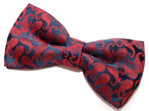 Retreez Herren Gewebte vorgebundene Fliege Klassische Paisley 13 cm - marineblau und rot von Retreez