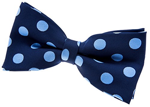 Retreez Herren Gewebte vorgebundene Fliege Klassische Polka-Punkt-Muster 13 cm - marineblau mit hellblau punkten von Retreez