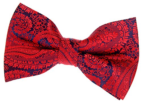 Retreez Herren Gewebte vorgebundene Fliege Paisley Kunst Muster 11,5 cm - rot auf marineblau von Retreez