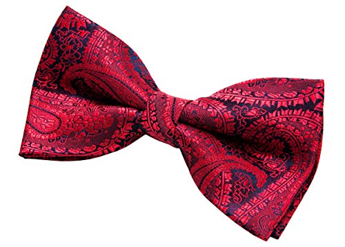 Retreez Herren Gewebte vorgebundene Fliege Paisley Kunst Muster 13 cm - rot auf marineblau von Retreez