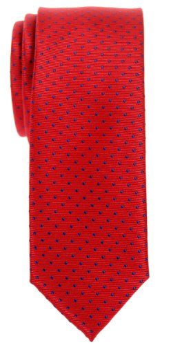 Retreez Herren Schmale Gewebte Krawatte Heutig Kleinen Punkt-Muster 5 cm - rot mit marineblau punkten von Retreez