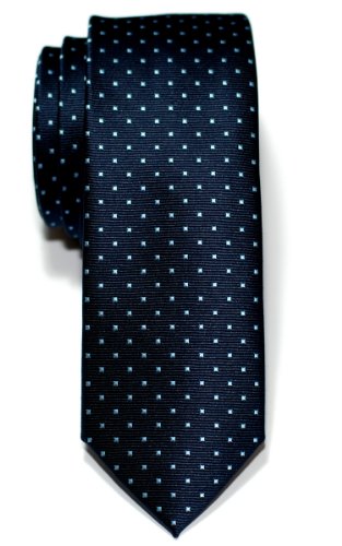 Retreez Herren Schmale Gewebte Krawatte Kleinen Punkten 5 cm - marineblau mit hellblau punkten von Retreez