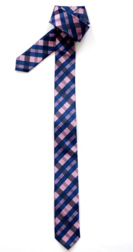 Retreez Herren Schmale Gewebte Krawatte Tartan Plaid Muster 5 cm - rosa und blau von Retreez