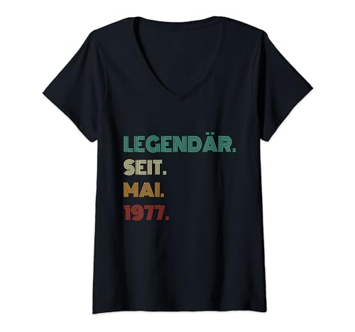 Damen 47 Years Old Legendär Seit Mai 1977 47th Birthday T-Shirt mit V-Ausschnitt von Retro Birthday Smart Store