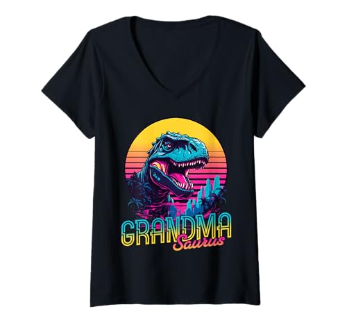 Damen Grandmasaurus Lustiger Dinosaurier Oma Saurus Trex Muttertag T-Shirt mit V-Ausschnitt Damen Grandmasaurus Lustiger Dinosaurier Oma Saurus Trex Muttertag T-Shirt mit V-Ausschnitt von Retro Dinosaur Matching Family