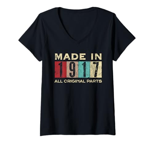 Damen Retro 1917 Alle Originalteile Vintage Made in 1917 Herren Damen T-Shirt mit V-Ausschnitt Damen Retro 1917 Alle Originalteile Vintage Made in 1917 Herren Damen T-Shirt mit V-Ausschnitt von Retro Made in 1917 Vintage 108th Birthday Ideas