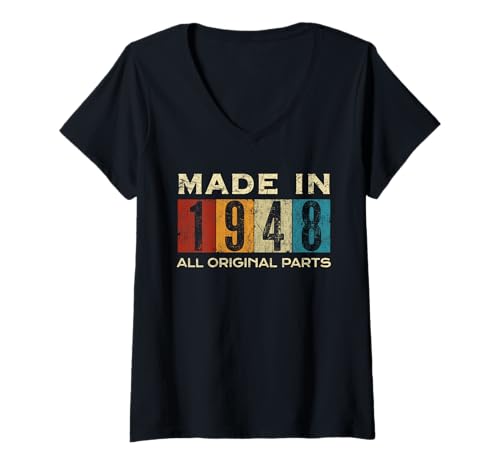 Damen Retro 1948 Alle Originalteile Vintage Made in 1948 Herren Damen T-Shirt mit V-Ausschnitt Damen Retro 1948 Alle Originalteile Vintage Made in 1948 Herren Damen T-Shirt mit V-Ausschnitt von Retro Made in 1948 Vintage 77th Birthday Ideas