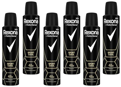 6x Rexona Men MotionSense Deo Spray Sport Cool ohne Alkohol-Anti-Transpirant 48H Schutz 150ml (6er Pack) von Rexona