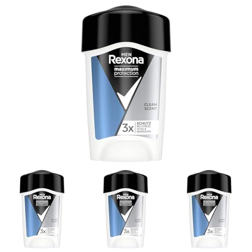 Rexona Men Maximum Protection Deo Creme Clean Scent Anti Transpirant mit 3x Schutz bei Stress, Hitze & Bewegung 45 ml (Packung mit 4) von Rexona