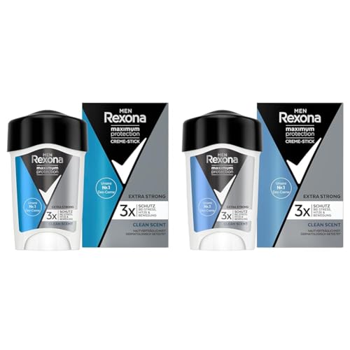 Rexona Men Maximum Protection Deo Creme Clean Scent - Anti-Transpirant mit 48 Stunden Schutz gegen starkes Schwitzen und Körpergeruch - 45 ml (1er-Pack) (Packung mit 2) von Rexona