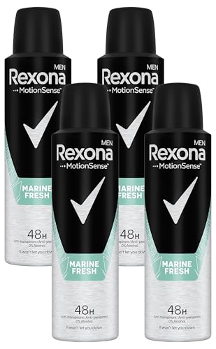 Rexona Men MotionSense Deo Spray Stay Fresh Marine Anti-Transpirant mit 48 Stunden Schutz gegen Körpergeruch und Achselnässe 150 ml 1 Stück (Packung mit 4) von Rexona