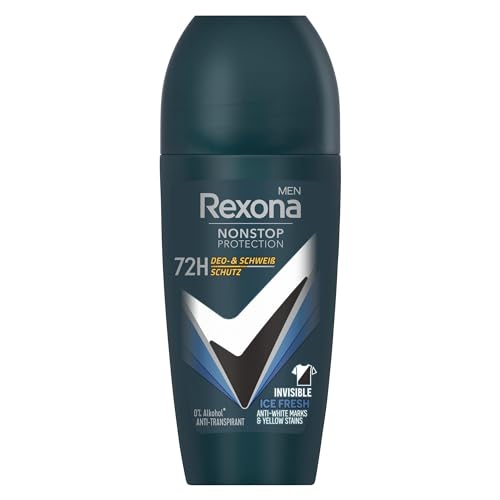 Rexona Men Nonstop Protection Deo Roll-On Invisible Ice Fresh Antitranspirant mit 72 Stunden Schutz vor Schweiß und Körpergeruch 50 ml von Rexona