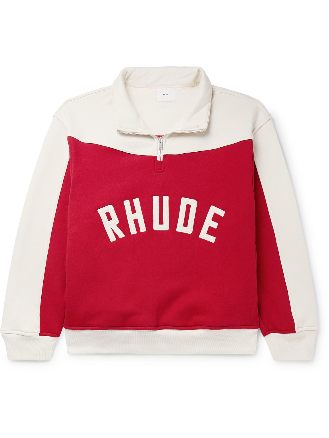 Rhude - Logo-Embroidered Two-Tone Cotton-Jersey Half-Zip Sweatshirt - Men - Red - M von Rhude