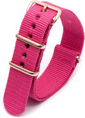 RiJpex Nylon-Uhrenarmband, Canvas-Uhrenarmband, Nylon-Uhrenarmband, Roségold-Schnalle for Nato-Uhrenarmband, 18 mm, 20 mm, 22 mm, 24 mm, Uhrenzubehör (Color : Pink, Size : 24mm) von RiJpex