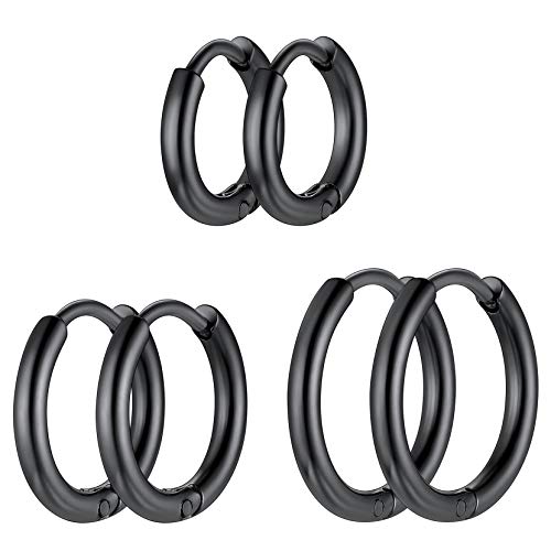 Richsteel 3 paar Kreolen Ohrstecker Set Punk Huggie Hoop Ohrstecker Klein Schwarz Ohrstecker Set Partner Ohrstecker Freundschafts Ohrstecker für Paar Pärchen von Richsteel