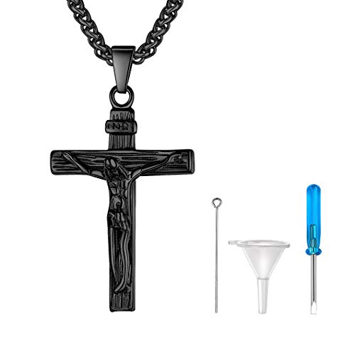 Richsteel Memorial Asche Andenken Schwarze INRI Kreuz Halskette Feuerbestattung Urne Anhänger mit Geschenkebox als Erinnerung Schmuck von Richsteel