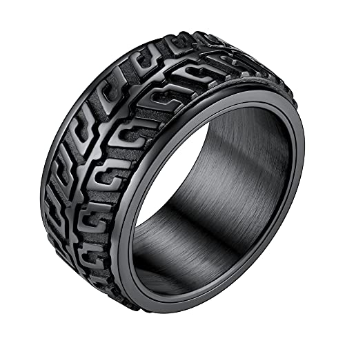 Richsteel Damen Herren Schwarz Mechaniker Biker Fingerring Punk Spinnerring Zappel Bandring mit Geschenkebox für Valentinstag Geburtstag von Richsteel