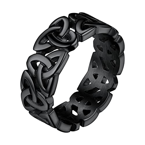 Richsteel Damen Mädchen Ring Schwarz Irischer Keltischer Knot Fingerring 7.5mm breit Triquetra Knot Ring in Ringgröße 67.2 Fingerring für Freunden Ehemann von Richsteel