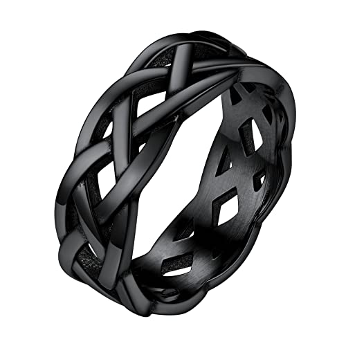 Richsteel Damen Mädchen Ring Schwarz Irischer Keltischer Knot Fingerring 7mm breit Celtic Knot Ring in Ringgröße 67.2 Fingerring für Freunden Ehemann von Richsteel