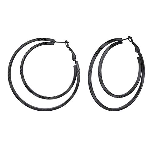 Richsteel Doppelte Creolen Ohrstecker für Herren Damen schwarz Creolen Ohrstecker 40mm Hip pop Ohrschmuck für Männer Frauen von Richsteel