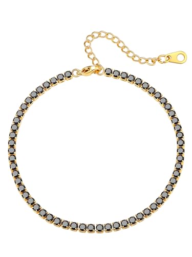 Richsteel Edelstahl Fußkettchen Damen 3mm Breite Runde Schwarze Zirkonia Krallenkette 22cm+5cm Verlängerung Kette Gold von Richsteel