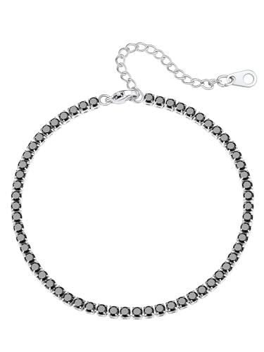 Richsteel Edelstahl Fußkettchen Damen 3mm Breite Runde Schwarze Zirkonia Krallenkette 22cm+5cm Verlängerung Kette Silber von Richsteel