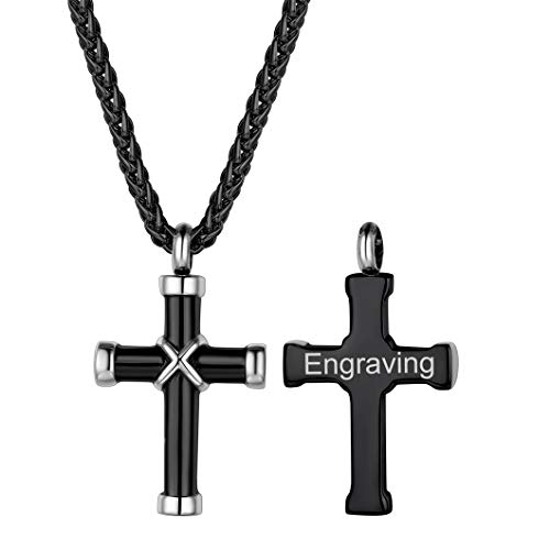 Richsteel Edelstahl Memorial Asche Andenken Schwarze Halskette mitKnot Kreuz als Erinnerung Schmuck mit Gravur mit Geschenkebox von Richsteel