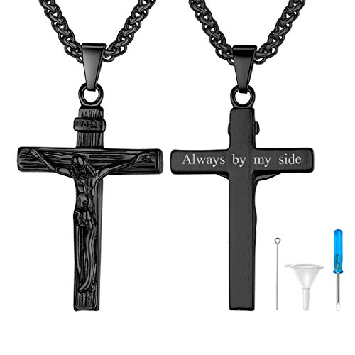 Richsteel Schwarz gravierbar Memorial Asche Andenken Schwarze INRI Kreuz Halskette mit Geschenkebox als Erinnerung Schmuck von Richsteel