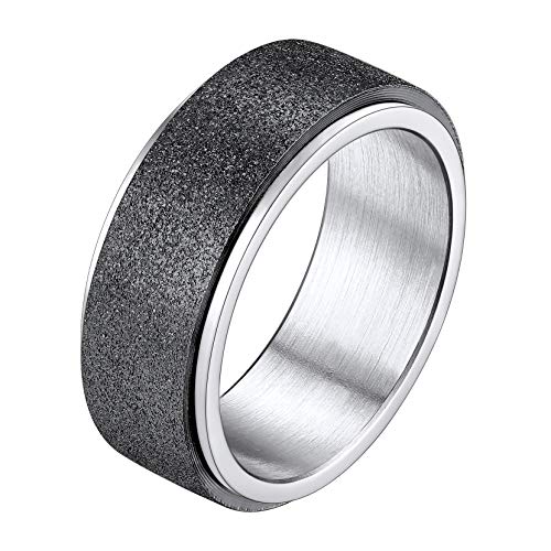 Richsteel Anti-Stress Ring Schwarz Drehring Größe 57 aus Edelstahl mit sandgestrahltem Band 8mm breit - Modeschmuck für Männer Frauen von Richsteel