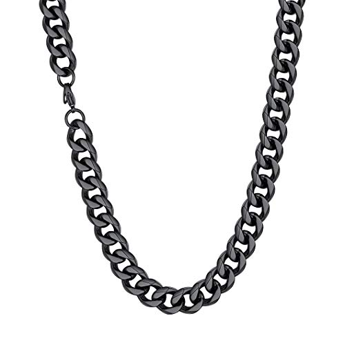 Richsteel schwarz Damen Frauen Halskette 12mm breit 51cm lang Panzerkette Halskette Kubanische Halskette Punk Kette für Model Sänger von Richsteel