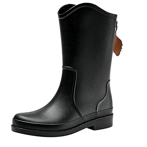 Gummistiefel Damen Mode Regenschuhe Außenschuhe Küche Gummischuhe Weiche Unterseite Bequem Mittelrohr Regenstiefel, Schwarz , 39.5 EU von Rifuli