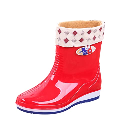 Rifuli Gummistiefel Gummistiefel Regenstiefel für Damen und Erwachsene, mittlere Regenstiefel, modische Wasserstiefel, Baumwolle, gepolstert, Küche, Arbeitsschuhe, rot, 39 EU von Rifuli