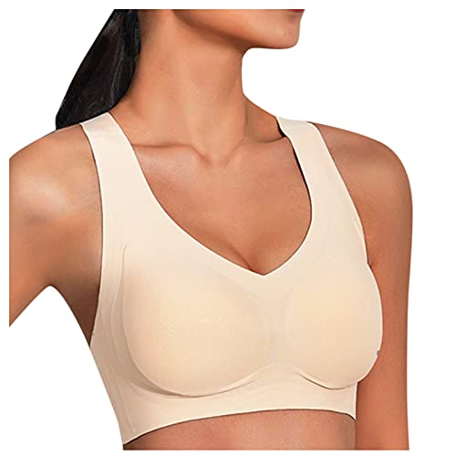 Rifuli Sport BH Damen Starker Halt Gepolstert Gekreuzt Rücken Große Brüste Lauf Fitness Yoga Bra Unterwäsche BH (Beige, XL) von Rifuli