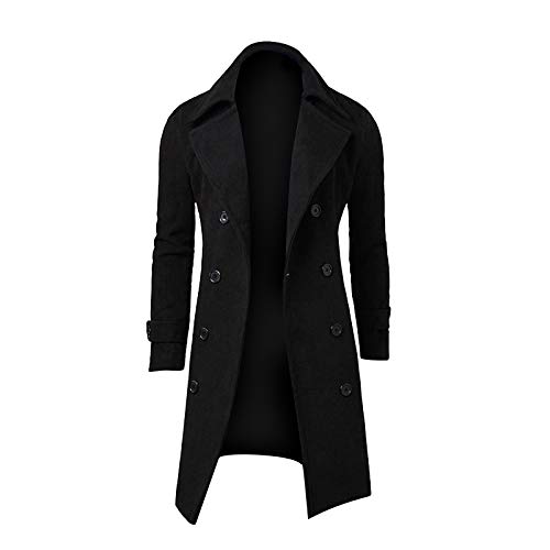 Rifuli Winter Herren schlanker Wintermantel, zweireihiger Baumwoll-Trenchcoat, Revers, Business-Mantel, langer Trenchcoat (3XL, Schwarz) von Rifuli