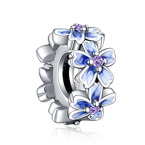 Rimgoris 925 Sterling Silber Charm für Damen Armbänder Halskette Blauer Stiefmütterchen-Blumenabstandshalter Charm Armband für Damen von Rimgoris