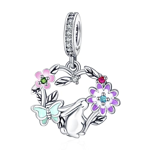 Rimgoris 925 Sterling Silber Charm für Damen Armbänder Halskette Kaninchen Blumen Herz Charm Armband für Damen von Rimgoris