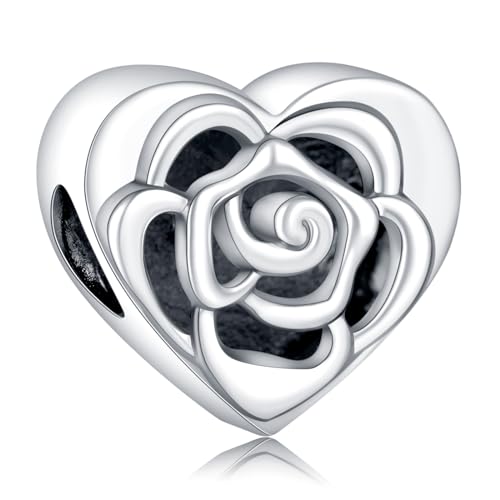 Rimgoris 925 Sterling Silber Charm für Frauen Armbänder Halskette 3D Rose Blume Liebe Herz Charm Frauen Armband Charm von Rimgoris