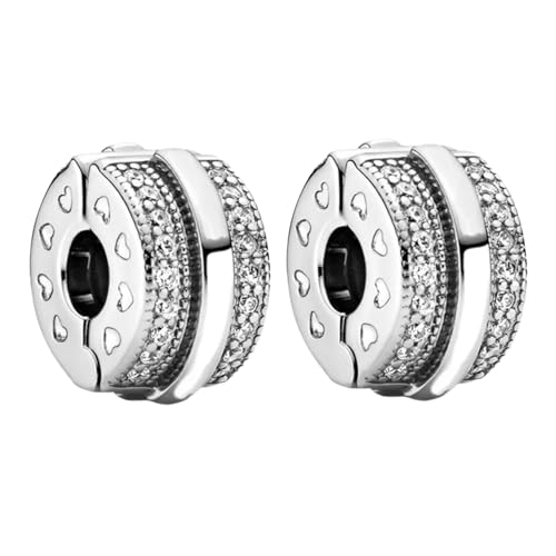 Rimgoris 925 Sterling Silber Charm für Frauen Armbänder Halskette Herz Clips Dangle Charm Geschenk 2er-Pack von Rimgoris