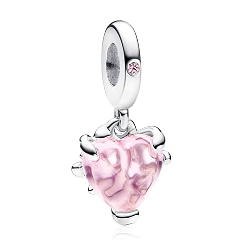 Rimgoris 925 Sterling Silber Charm für Frauen Armbänder Halskette Rosa Edelstein Herz Embed Dangle Charm Geschenk von Rimgoris