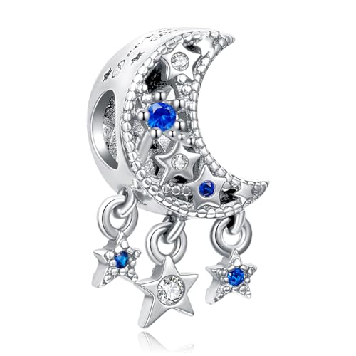 Rimgoris 925 Sterling Silber Charm für Frauen Armbänder Halskette Star&Moon Dangle Embed Gem Charm Geschenk von Rimgoris