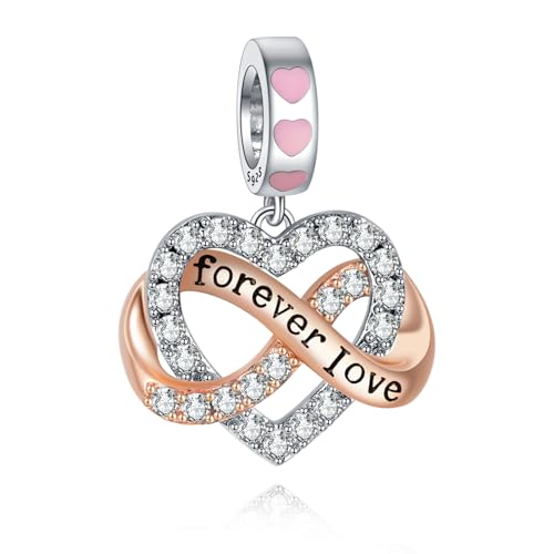 Rimgoris 925 Sterling Silber Charm für Frauen Armbänder Halskette Zwei Ton Sparkling Infinity Heart Dangle Forever Love Charm Frauen Armband Charm von Rimgoris