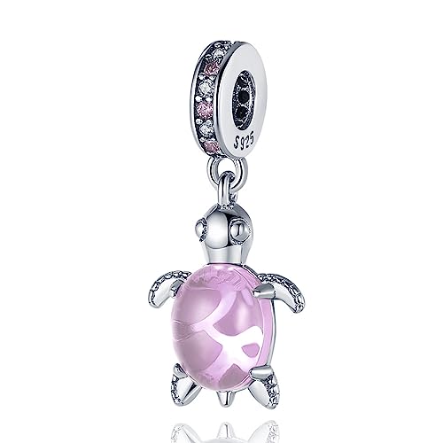 Rimgoris 925 Sterling Silber Charme für Frauen Armbänder Halskette Ocean Turtle Pink Gem Dangle Charm Geschenk von Rimgoris