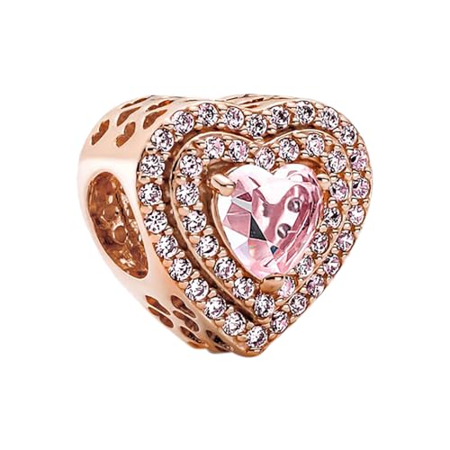 Rimgoris 925 Sterling Silber Charme für Frauen Armbänder Halskette Rose Gold Heart Gem Dangle Charm Geschenk von Rimgoris