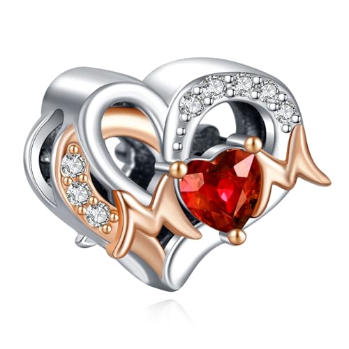 Rimgoris 925 Sterling Silber Charme für Frauen Armbänder Halskette Rose Gold Mothers Day Heart Ruby Charm Frauen Armband Charm von Rimgoris