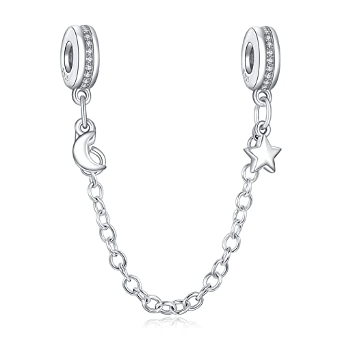 Rimgoris 925 Sterling Silber Charms für Armbänder und Halsketten, Stern- und Mond-Sicherheitsketten-Charm, baumelnde Perlen, Charms für Frauen und Mädchen von Rimgoris