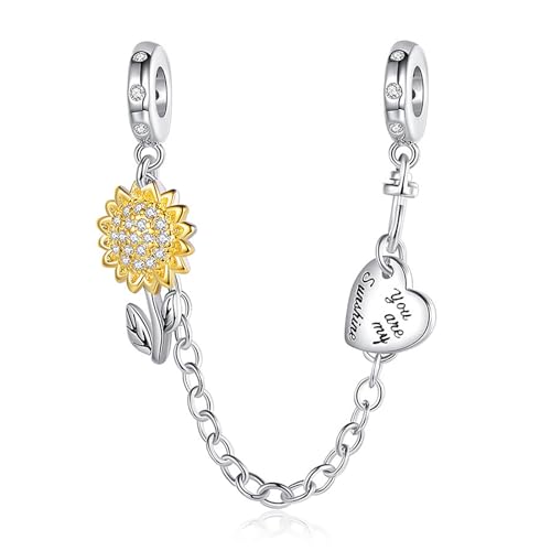 Rimgoris 925 Sterling Silber Charms für Armbänder und Halsketten, Pflanzen-Sonnenblumen-Sicherheitsketten-Charm, baumelnde Perlen, Charms für Frauen und Mädchen von Rimgoris