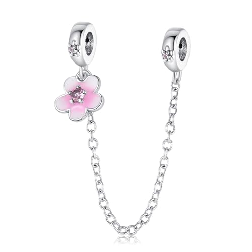 Rimgoris 925 Sterling Silber Charms passen zu Armbändern und Halsketten, rosa Sakura-Sicherheitsketten-Charm, baumelnde Perlen, Charms für Frauen und Mädchen von Rimgoris